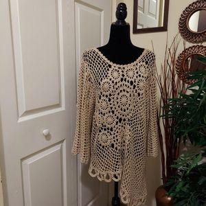 Tan Crochet Asymmetric Tunic